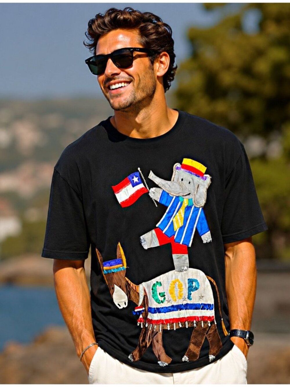 Designers Originals by Jill Rogers Vintage Graphic Shirt GOP 3D Embroidered Tee